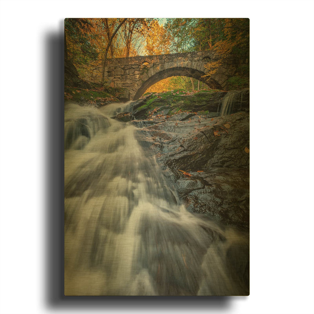 'Autumn Waterfall In Hallowell' By Rick Berk Gold Metal Wall Art