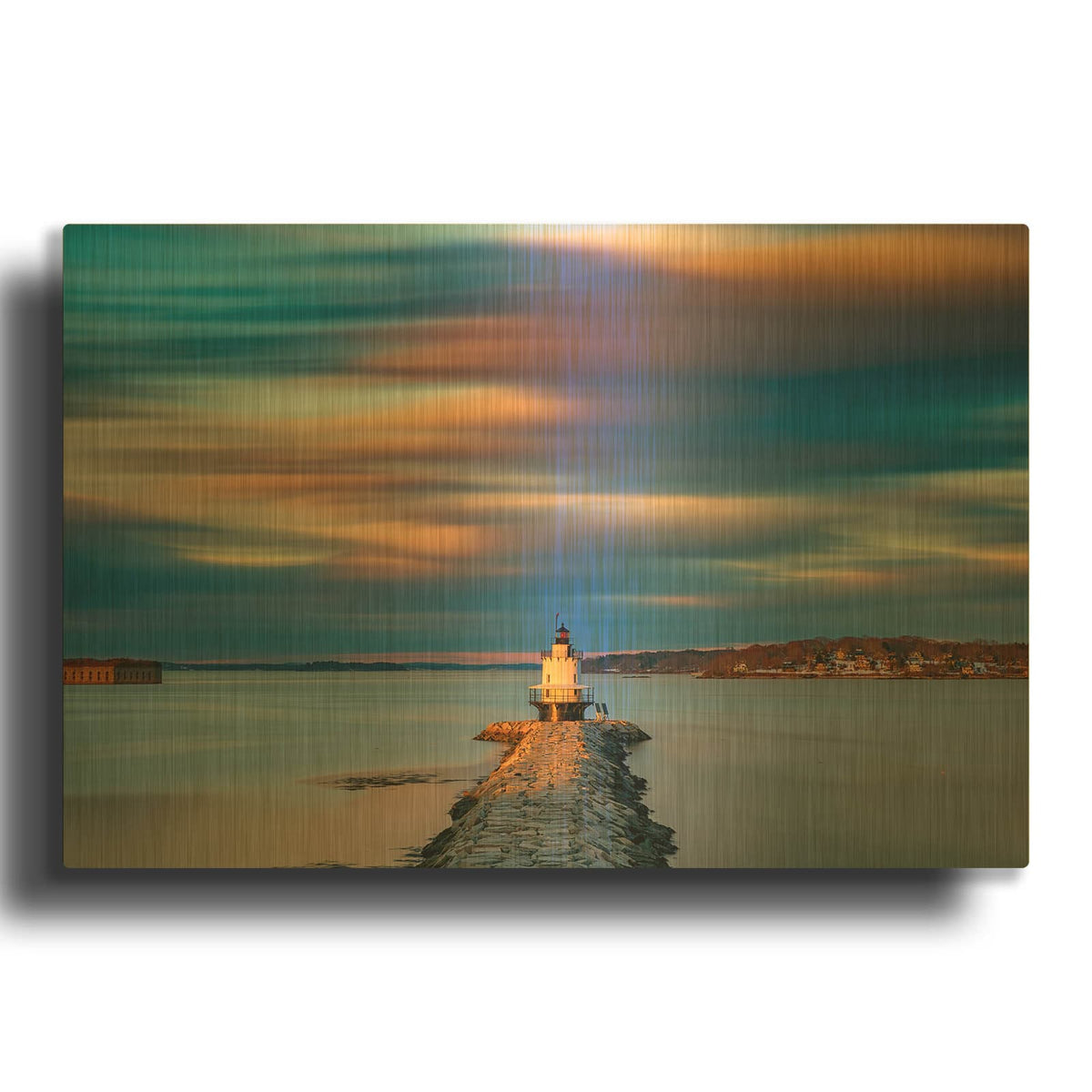'Autumn Skies At Spring Point Ledge Lighthouse' By Rick Berk Gold Metal Wall Art