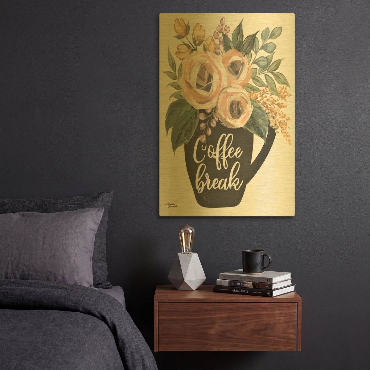 'Coffee Break' By Michele Norman Gold Metal Wall Art