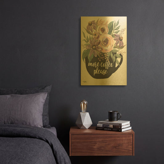 'More Coffee Please' By Michele Norman Gold Metal Wall Art