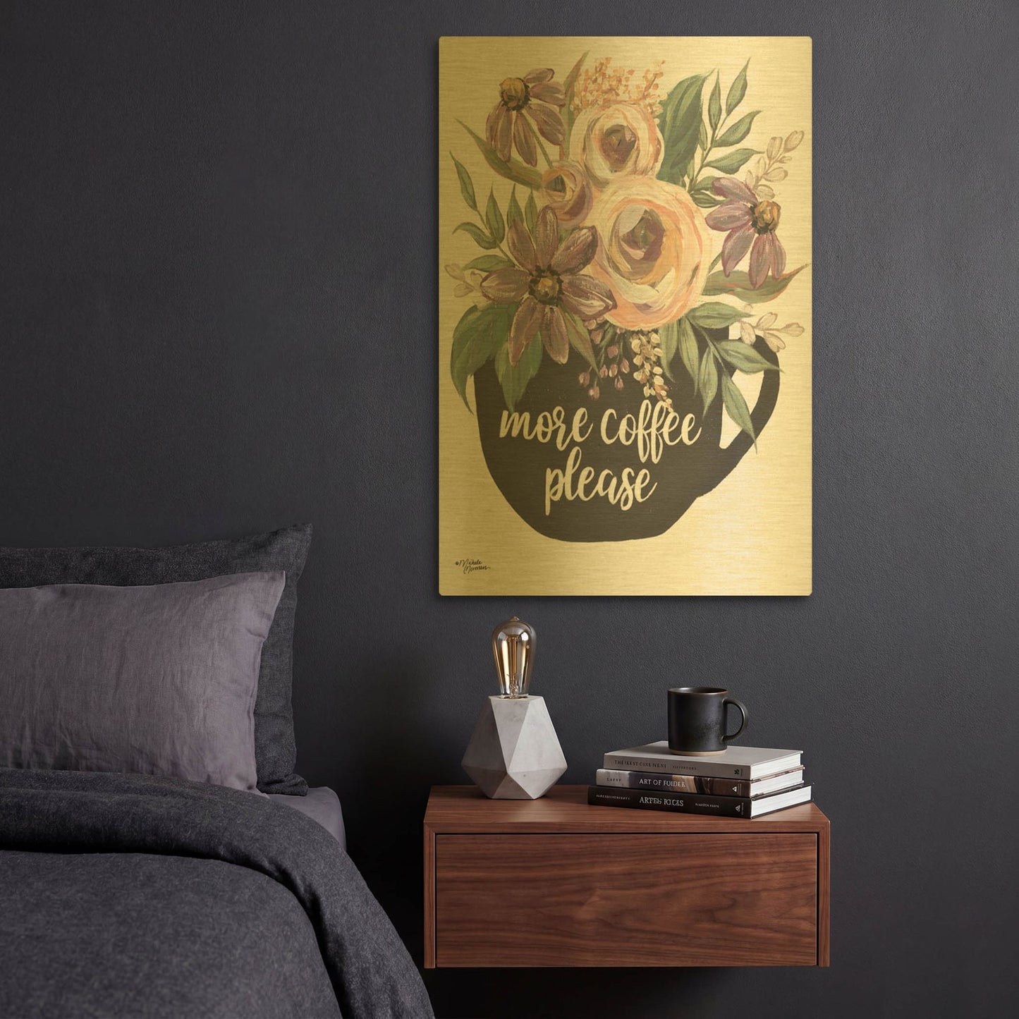 'More Coffee Please' By Michele Norman Gold Metal Wall Art