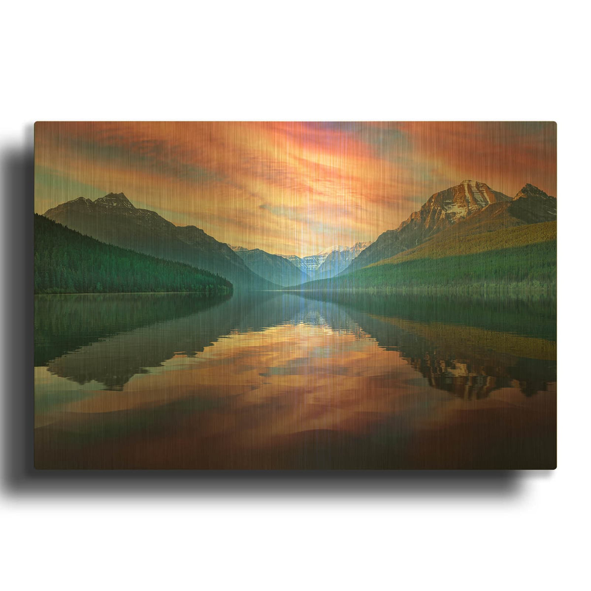 'Bowman Lake Twilight' By Rick Berk Gold Metal Wall Art