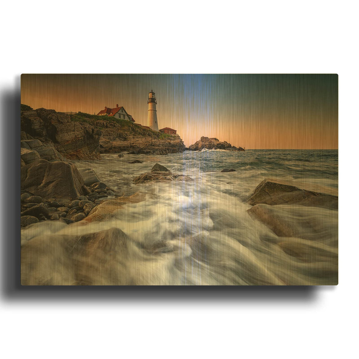'Portland Head Awash' By Rick Berk Gold Metal Wall Art