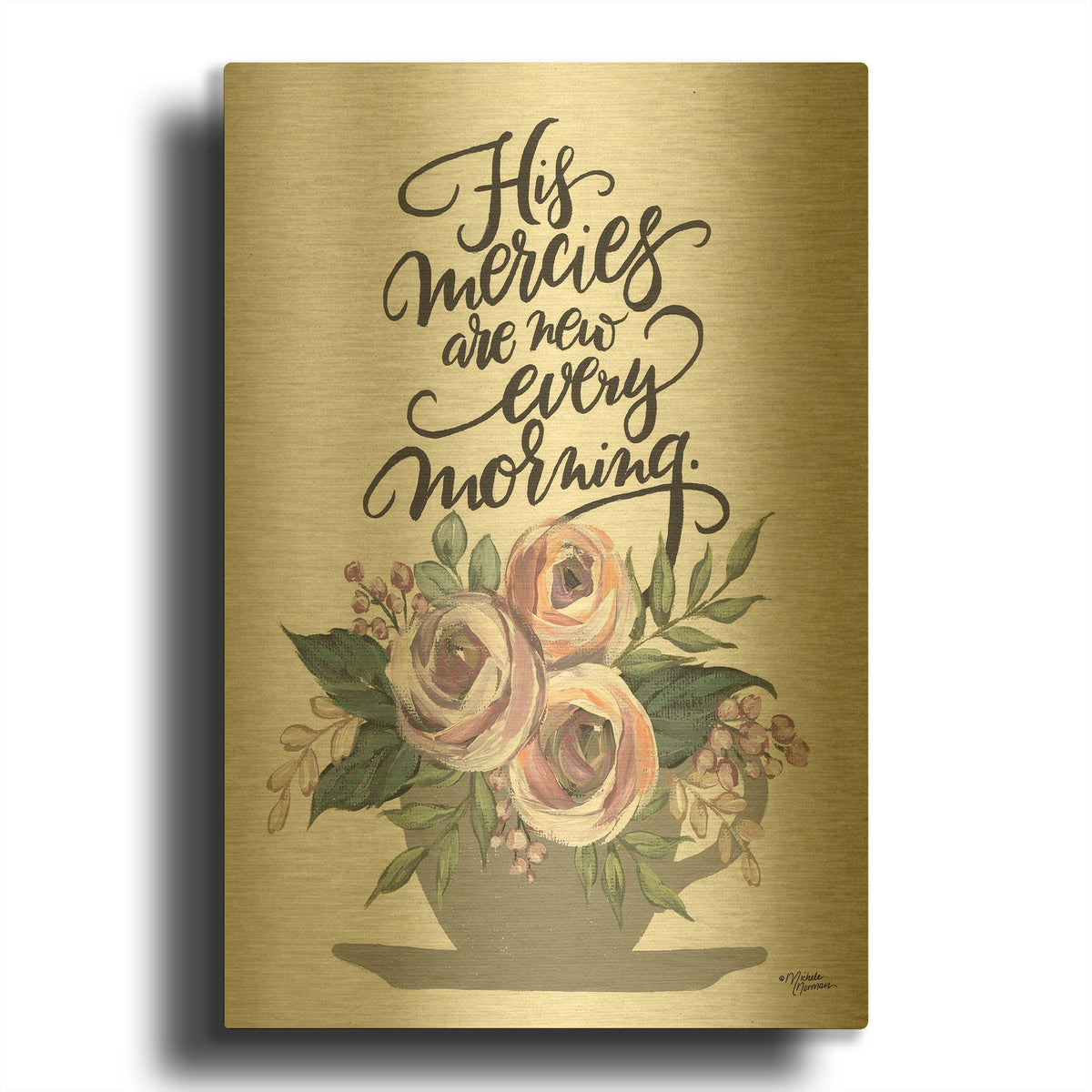 'His Mercies are New Every Morning' By Michele Norman Gold Metal Wall Art