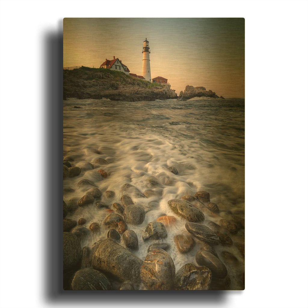 'Portland Head Cobblestones' By Rick Berk Gold Metal Wall Art