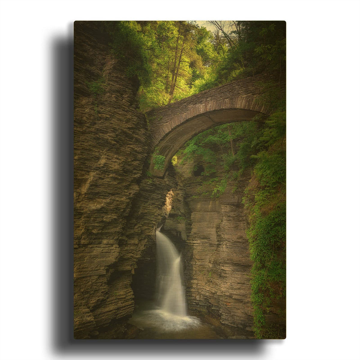 'Footbridge In Watkins Glen' By Rick Berk Gold Metal Wall Art