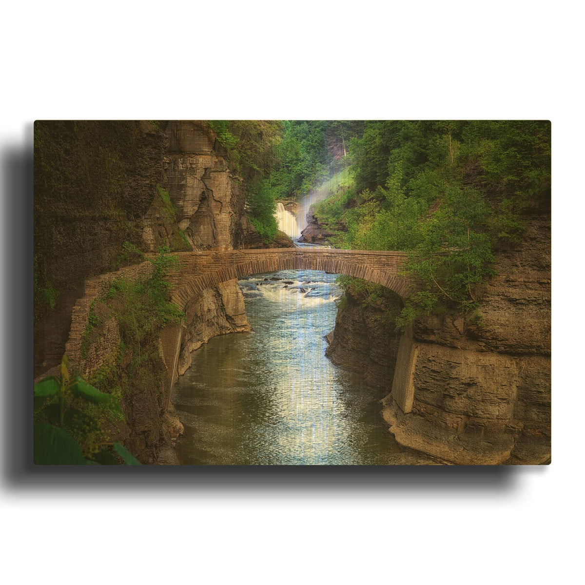 'Stone Bridge Over The Genesee' By Rick Berk Gold Metal Wall Art