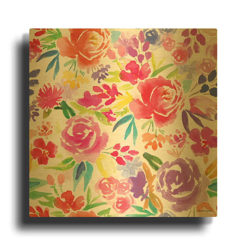'Vibrant Floral Pattern' By Rachel Nieman Gold Metal Wall Art