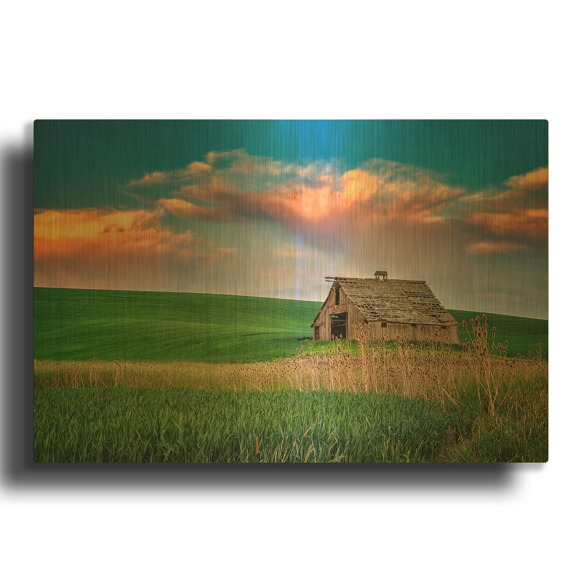 'Sunset At The Old Barn' By Rick Berk Gold Metal Wall Art