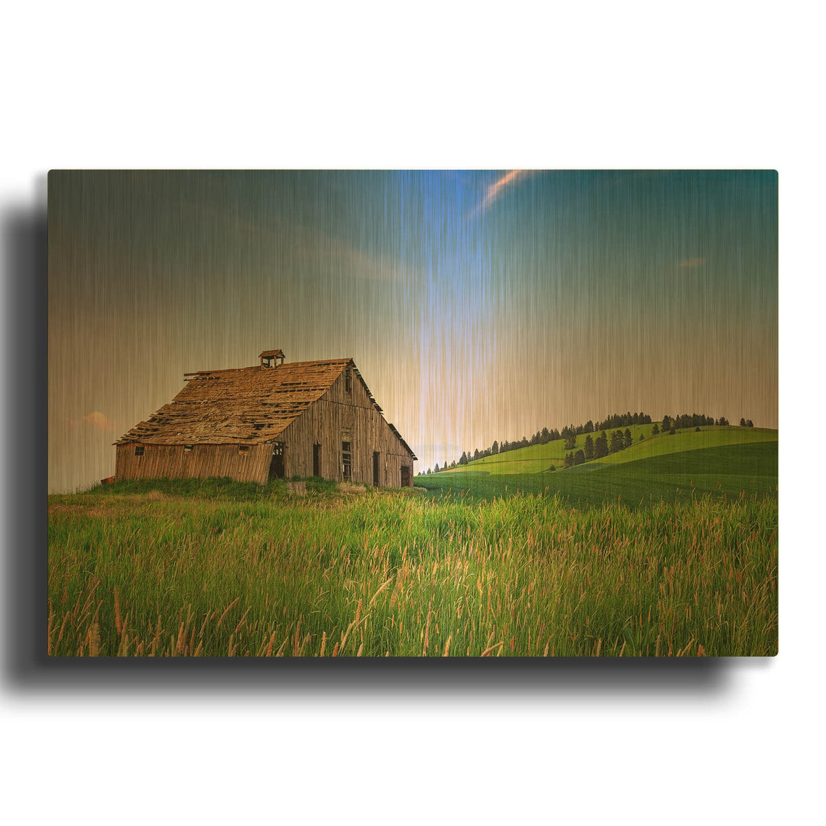 'Evening At The Old Barn' By Rick Berk Gold Metal Wall Art