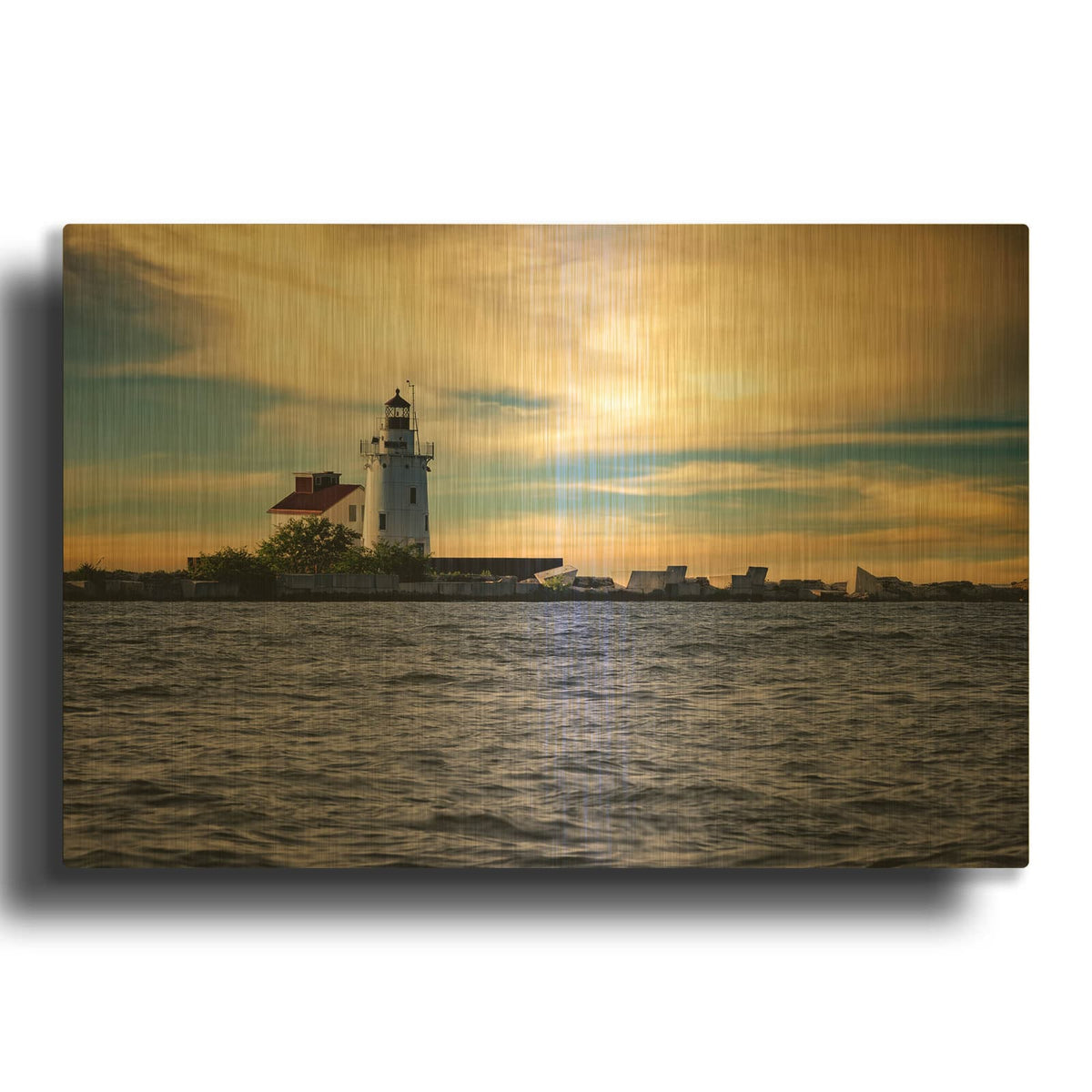 'Cleveland Harbor West Pierhead Ligthhouse' By Rick Berk Gold Metal Wall Art