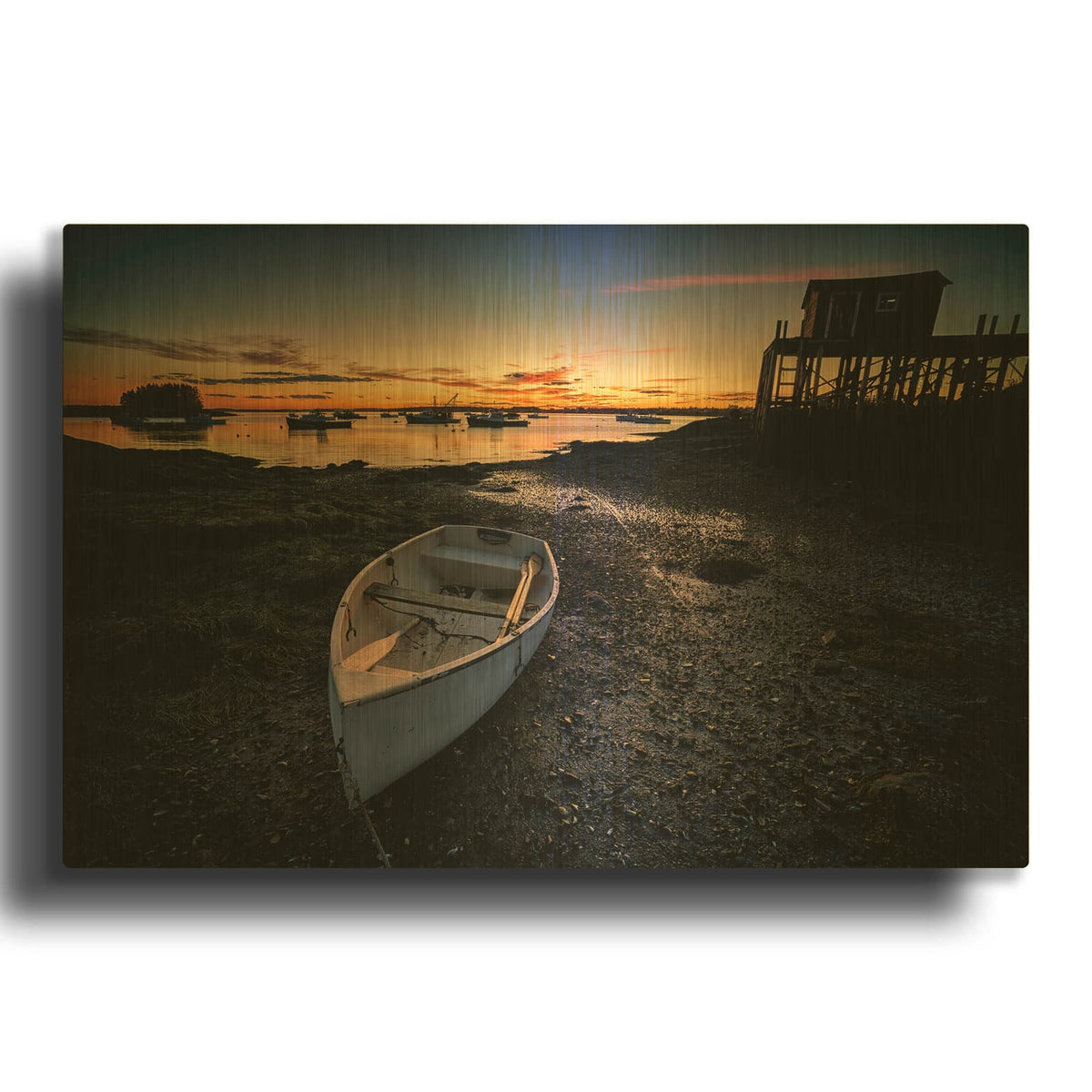 'Dusk At The Wharf' By Rick Berk Gold Metal Wall Art