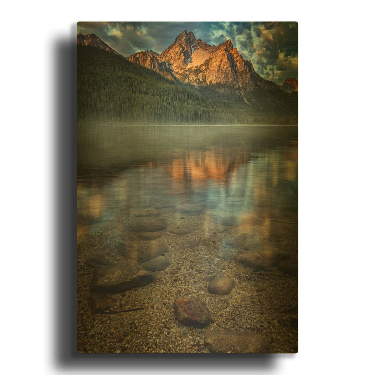 'Morning Mist In The Sawtooths' By Rick Berk Gold Metal Wall Art