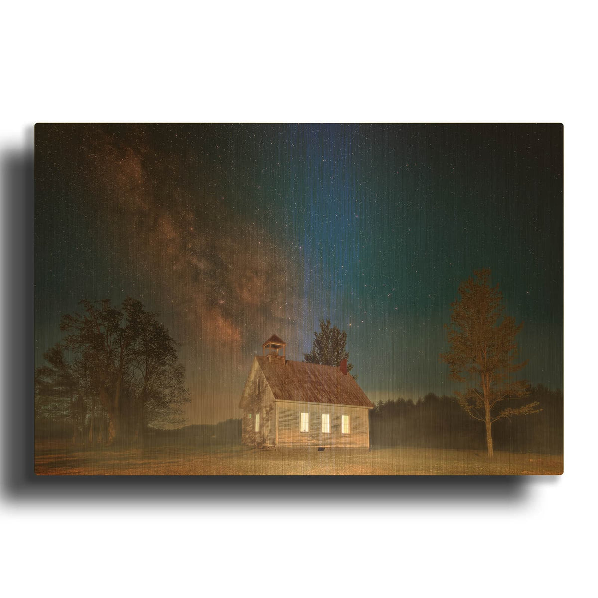'Schoolhouse Under The Stars' By Rick Berk Gold Metal Wall Art