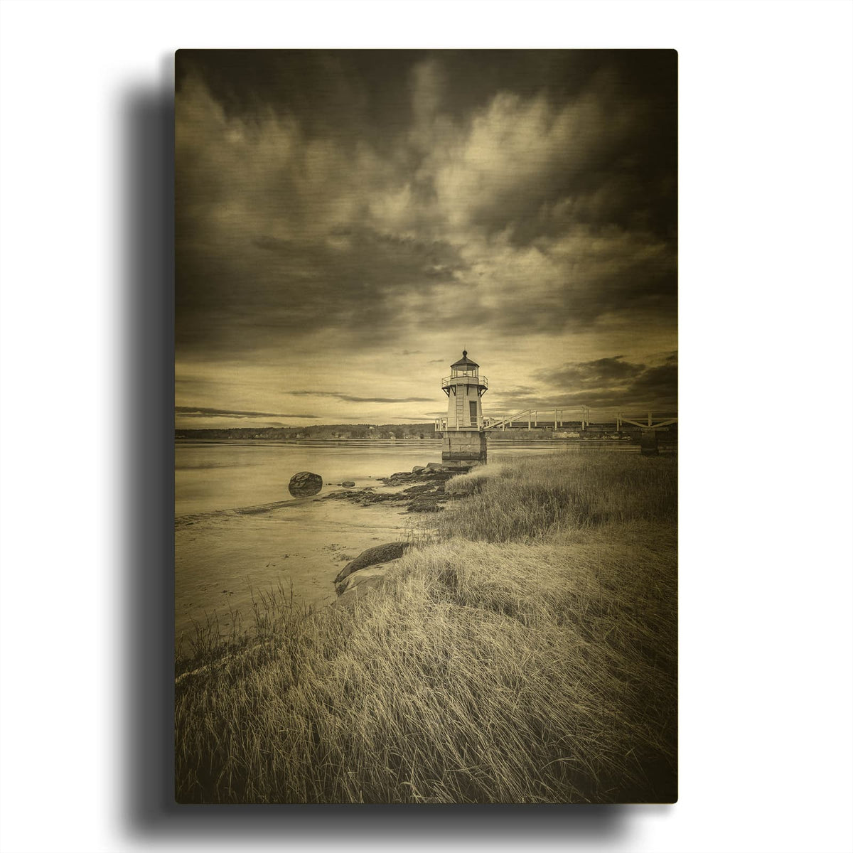 'Low Tide On The Kennebec Monochrome' By Rick Berk Gold Metal Wall Art