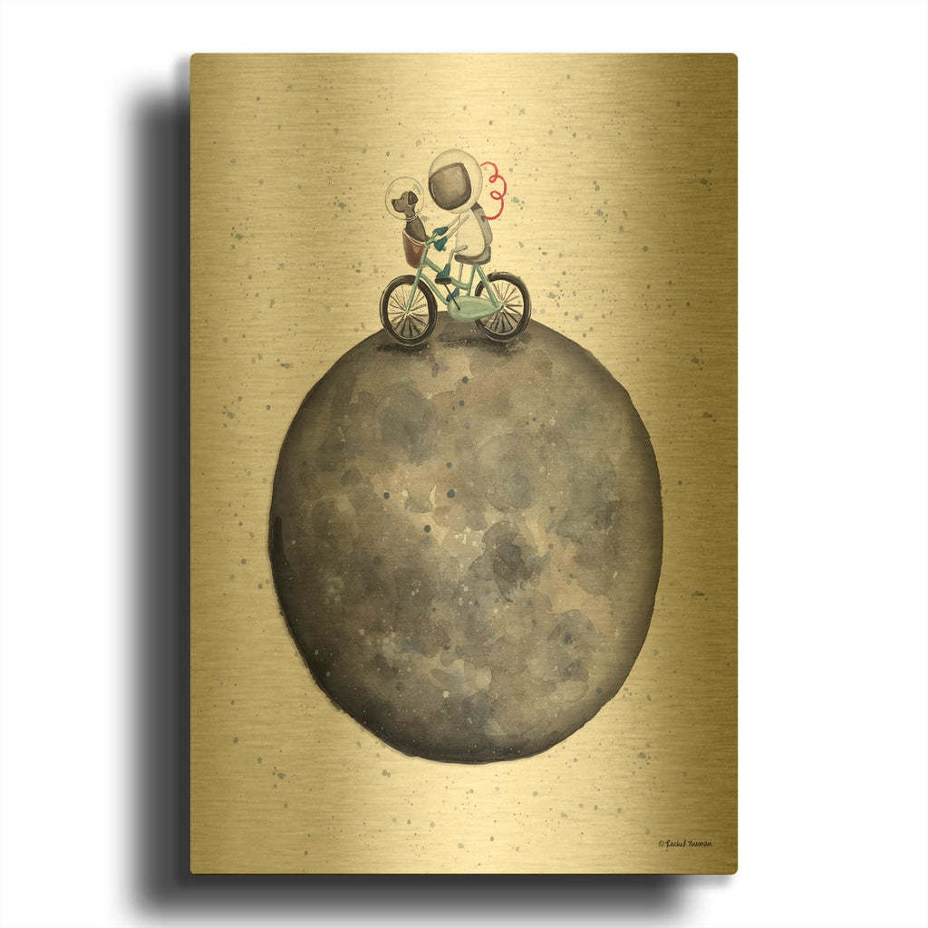 'Bike on Moon' By Rachel Nieman Gold Metal Wall Art