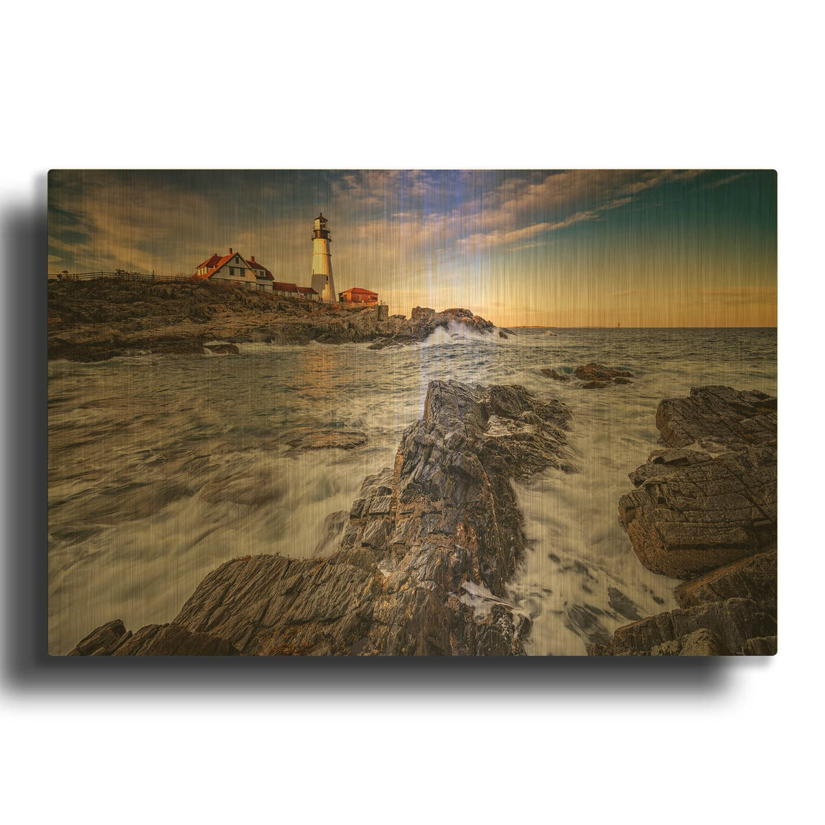 'Autumn Afternoon At Portland Head' By Rick Berk Gold Metal Wall Art