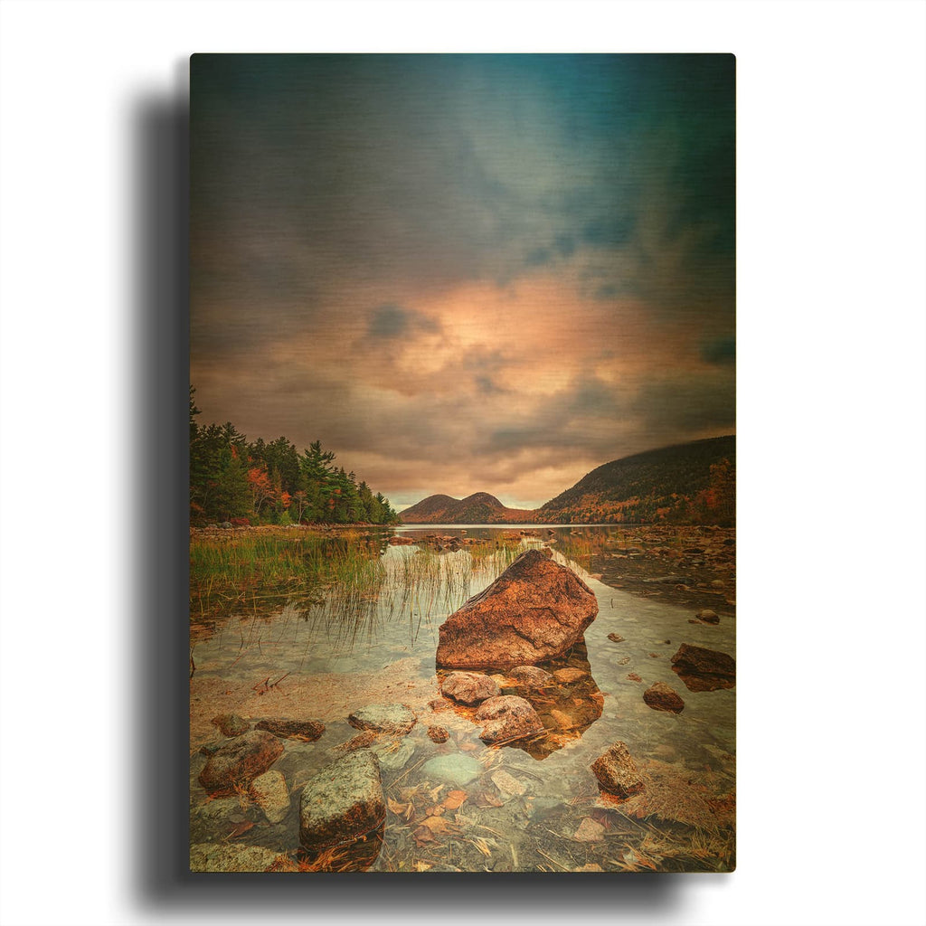 'Cloudy Morn At Jordan Pond' By Rick Berk Gold Metal Wall Art