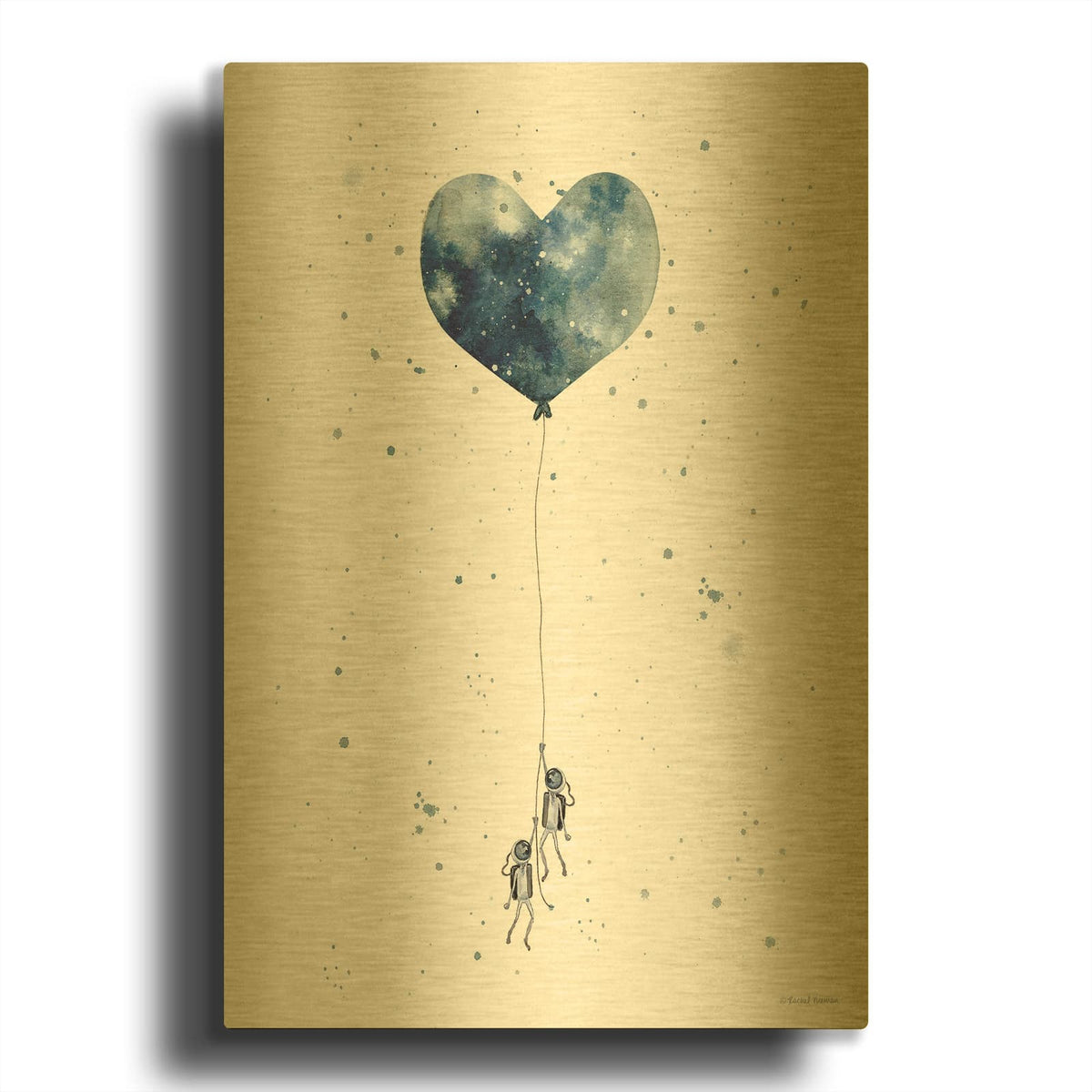 'Heart on Balloon' By Rachel Nieman Gold Metal Wall Art