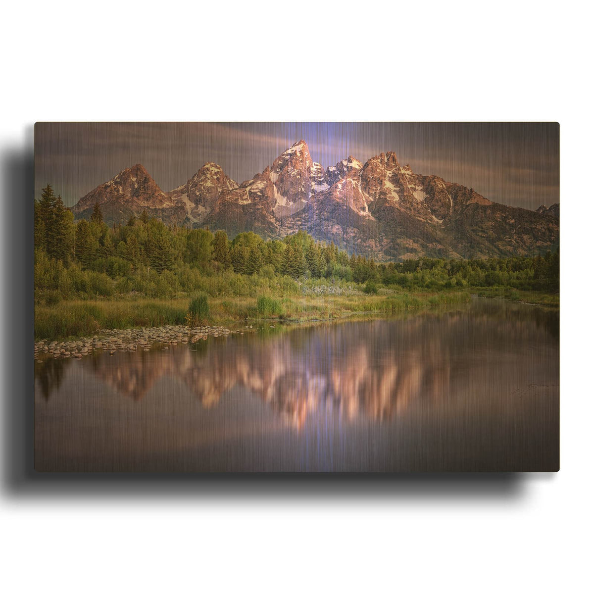 'Reflecting Tetons' By Rick Berk Gold Metal Wall Art