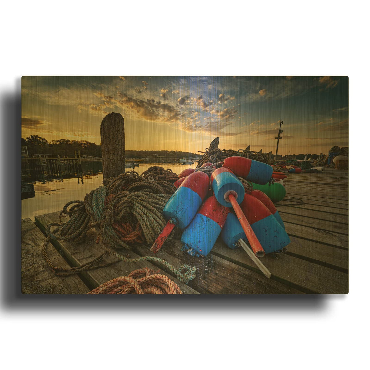 'Buoys On The Wharf' By Rick Berk Gold Metal Wall Art