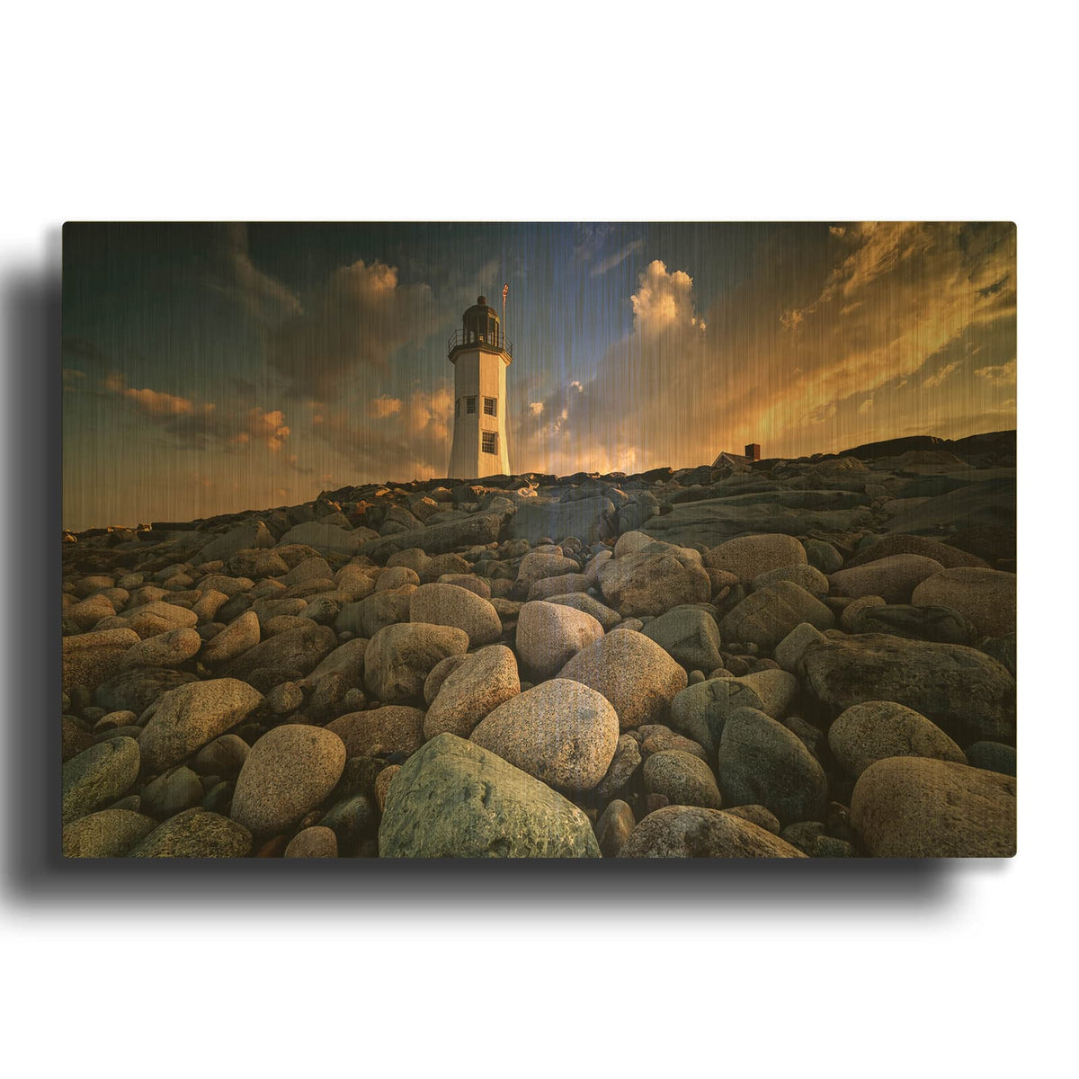 'Sunset At Old Scituate Lighthouse' By Rick Berk Gold Metal Wall Art