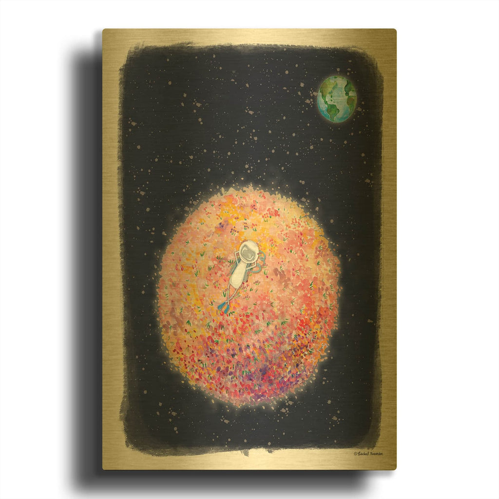 'Chillin on Moon' By Rachel Nieman Gold Metal Wall Art