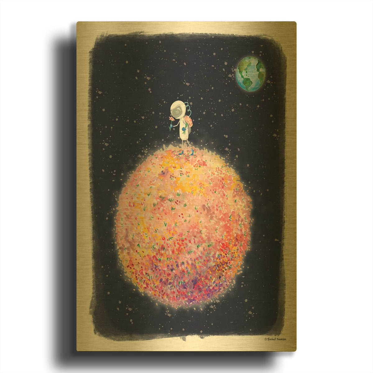 'Stop and Smell the Moon' By Rachel Nieman Gold Metal Wall Art