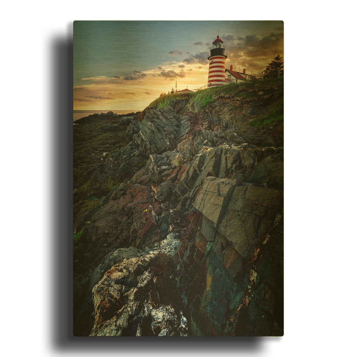 'Sunset At West Quoddy Head Light' By Rick Berk Gold Metal Wall Art