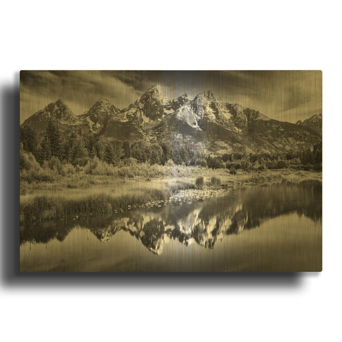'Teton Reflections' By Rick Berk Gold Metal Wall Art