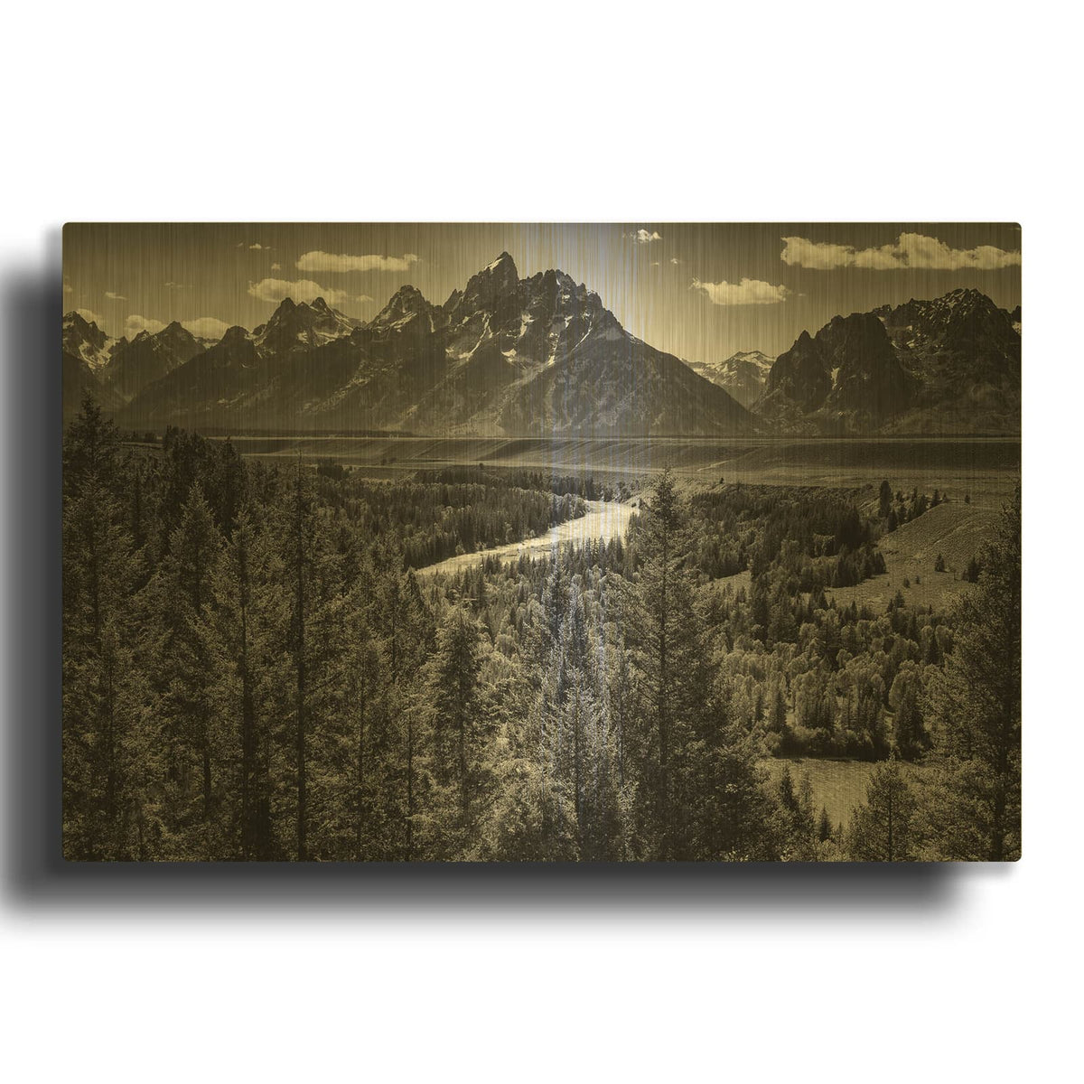 'Grand Teton And The Snake River Monochrome' By Rick Berk Gold Metal Wall Art