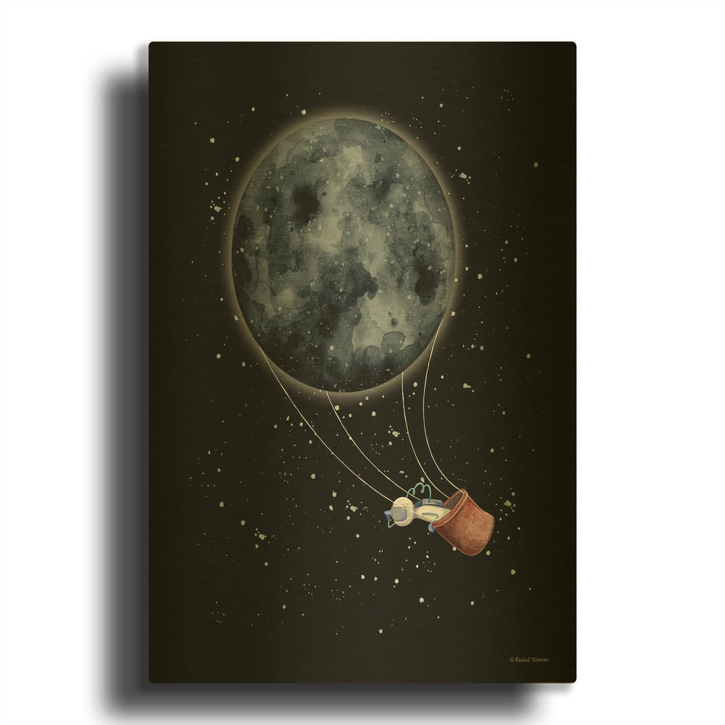 'Moon Hot Air Balloon' By Rachel Nieman Gold Metal Wall Art