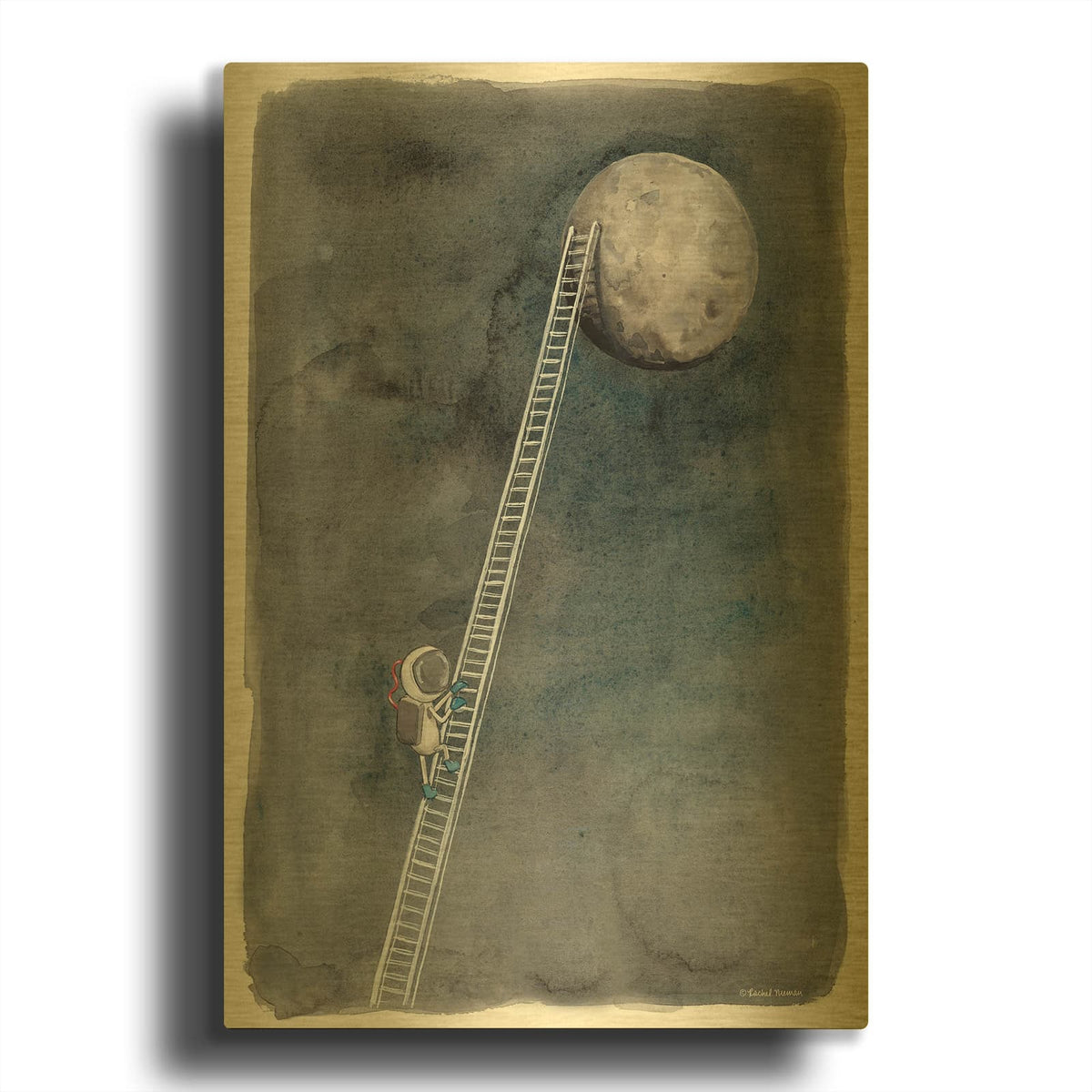 'Ladder to the Moon' By Rachel Nieman Gold Metal Wall Art