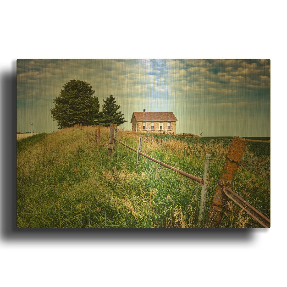 'North River Stone Schoolhouse' By Rick Berk Gold Metal Wall Art