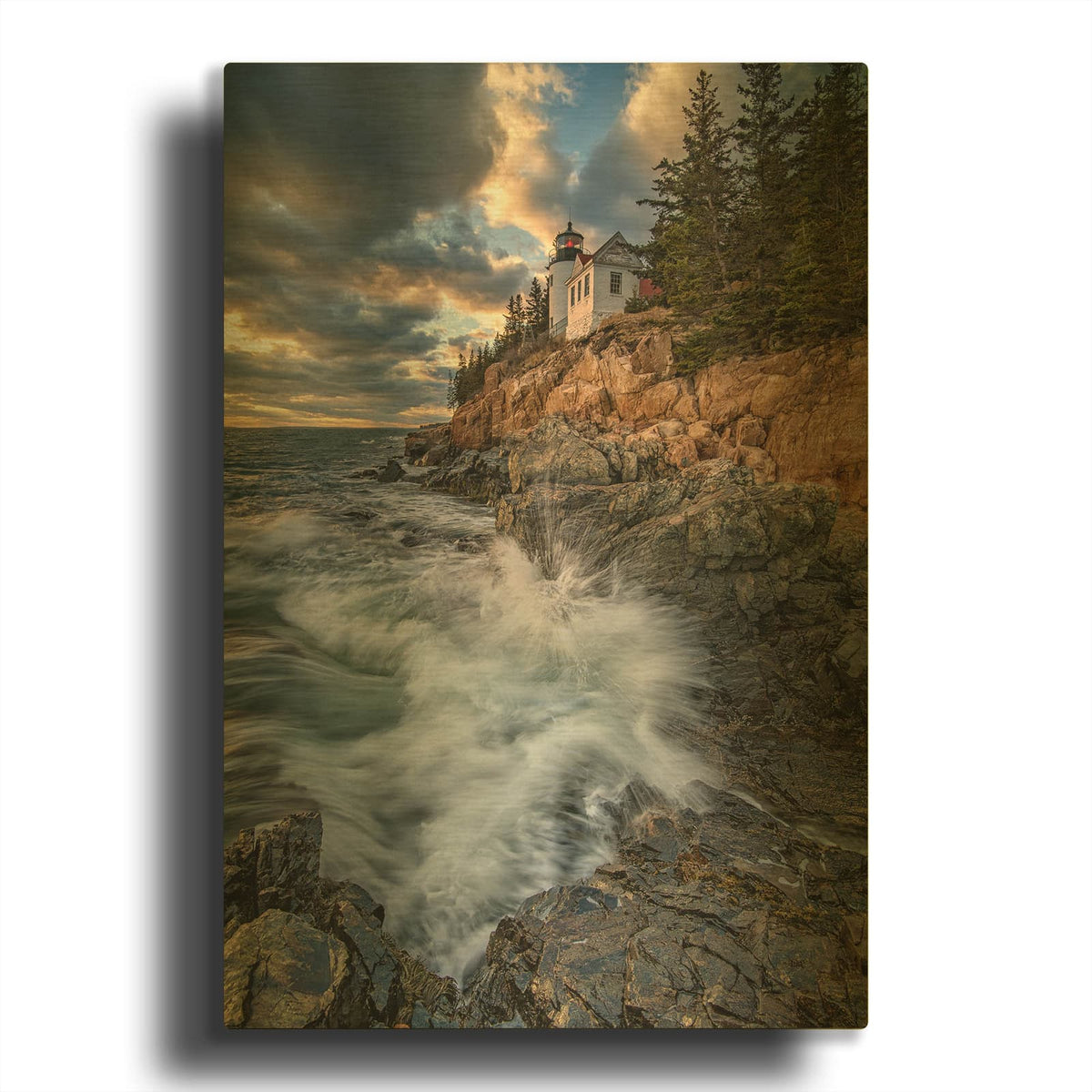 'Rising Tide At Bass Harbor Head' By Rick Berk Gold Metal Wall Art