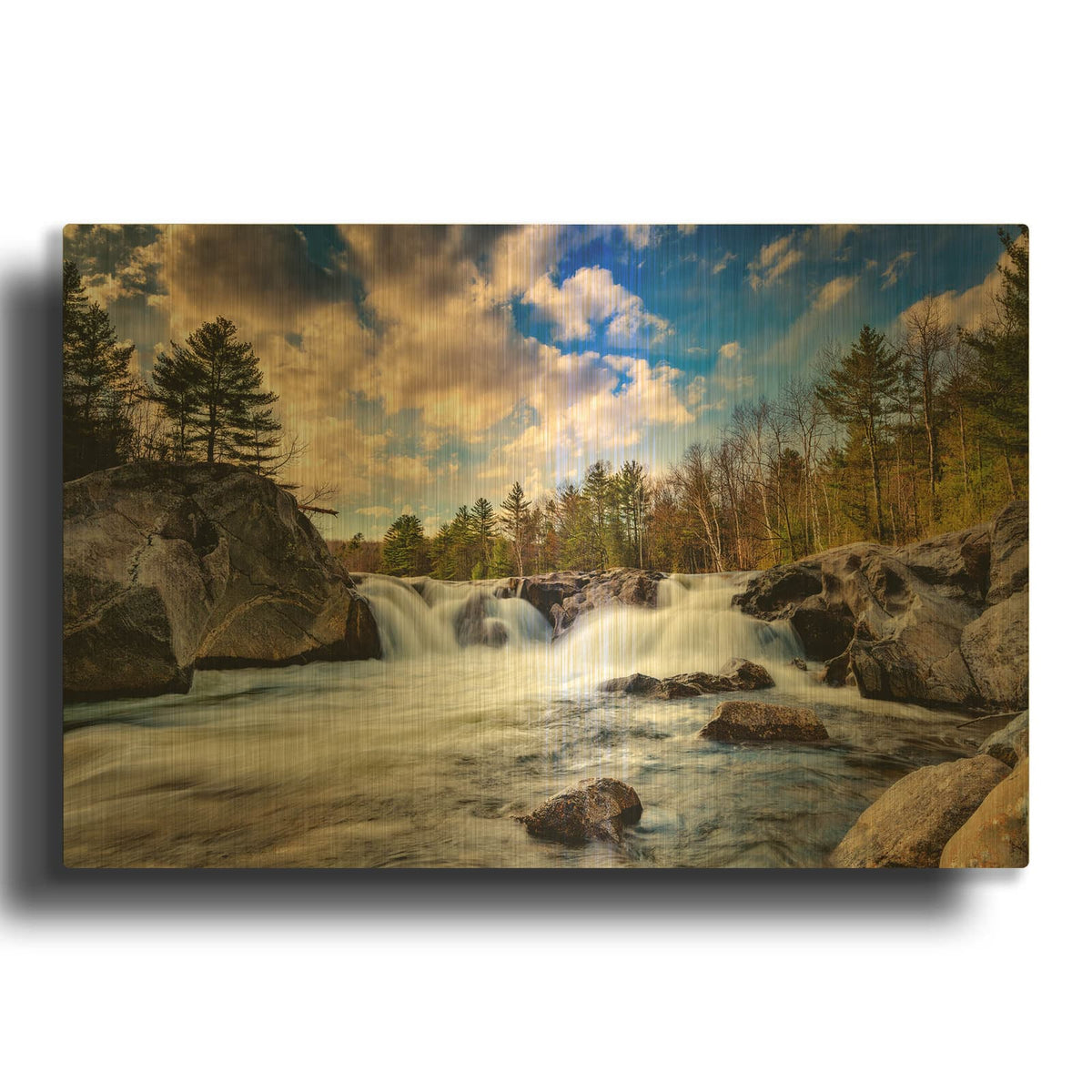 'Swift River Falls' By Rick Berk Gold Metal Wall Art