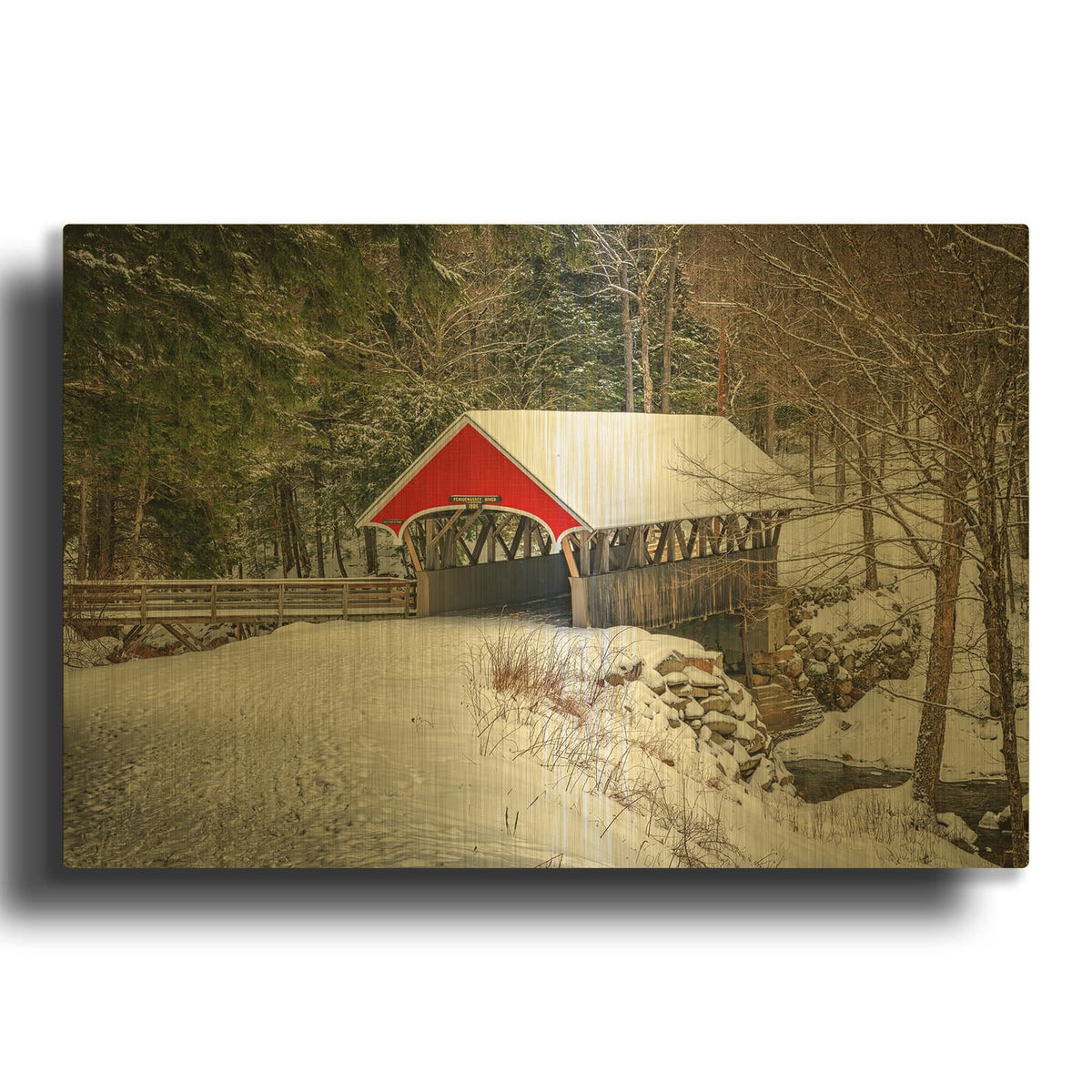 'Flume Covered Bridge' By Rick Berk Gold Metal Wall Art