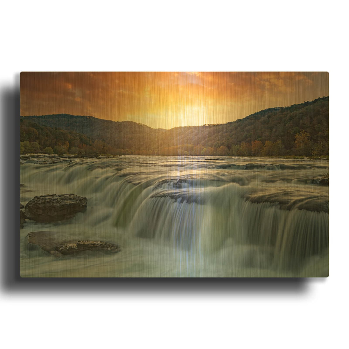 'Sunset At Sandstone Falls' By Rick Berk Gold Metal Wall Art