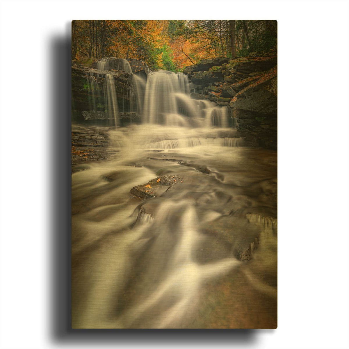 'Dunloup Creek Falls' By Rick Berk Gold Metal Wall Art