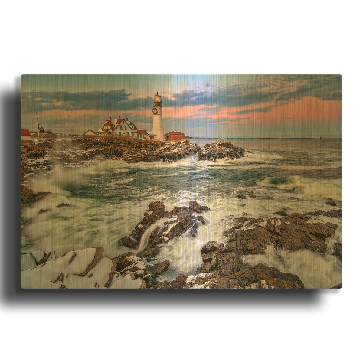 'Winter Sunset At Portland Head' By Rick Berk Gold Metal Wall Art
