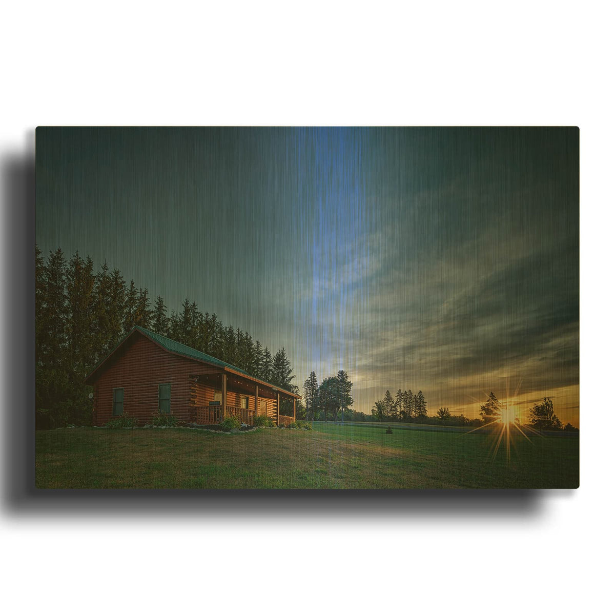 'Sunrise At The Cabin' By Rick Berk Gold Metal Wall Art