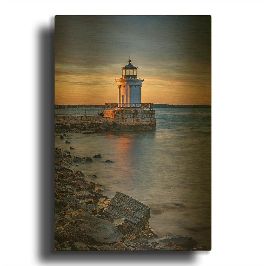 'Days End At Portland Breakwater Light' By Rick Berk Gold Metal Wall Art