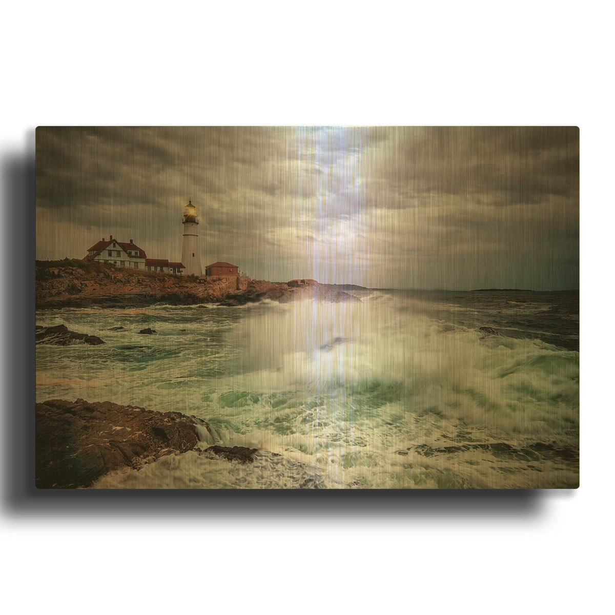 'Tempest At Portland Head' By Rick Berk Gold Metal Wall Art