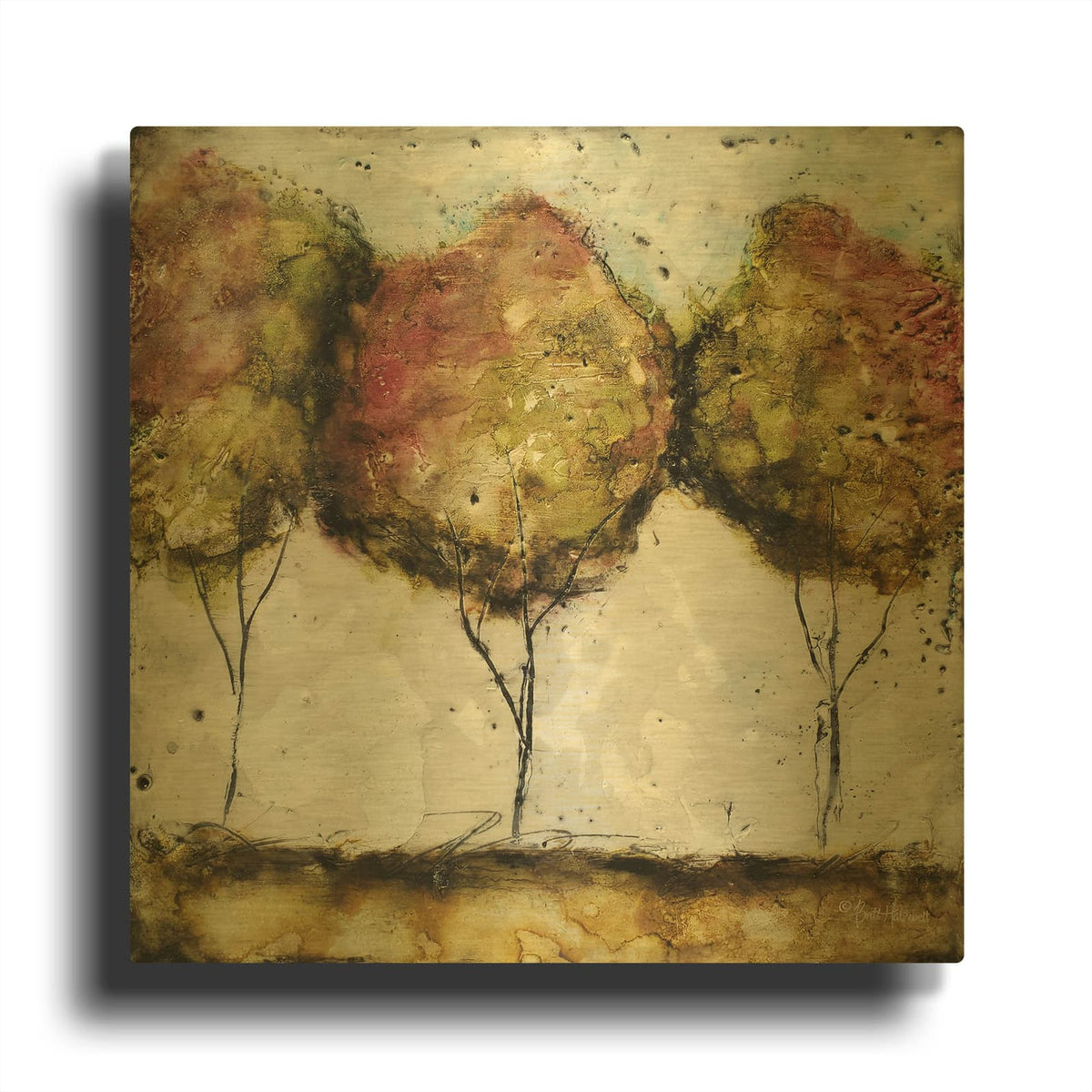 'A Fall Stroll' By Britt Hallowell Gold Metal Wall Art