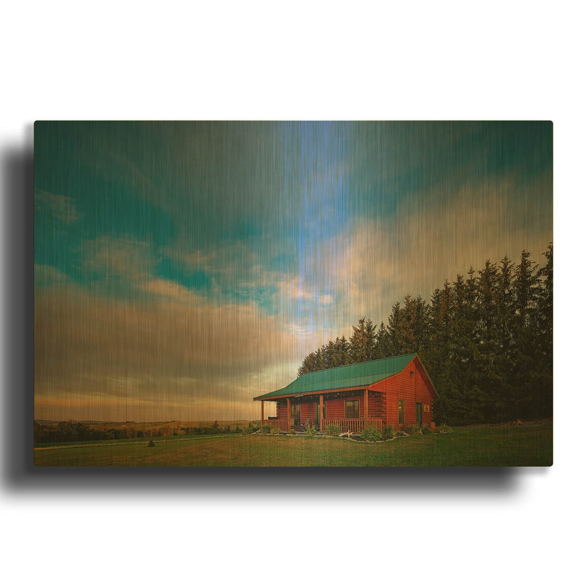 'The Cabin At Dawn' By Rick Berk Gold Metal Wall Art