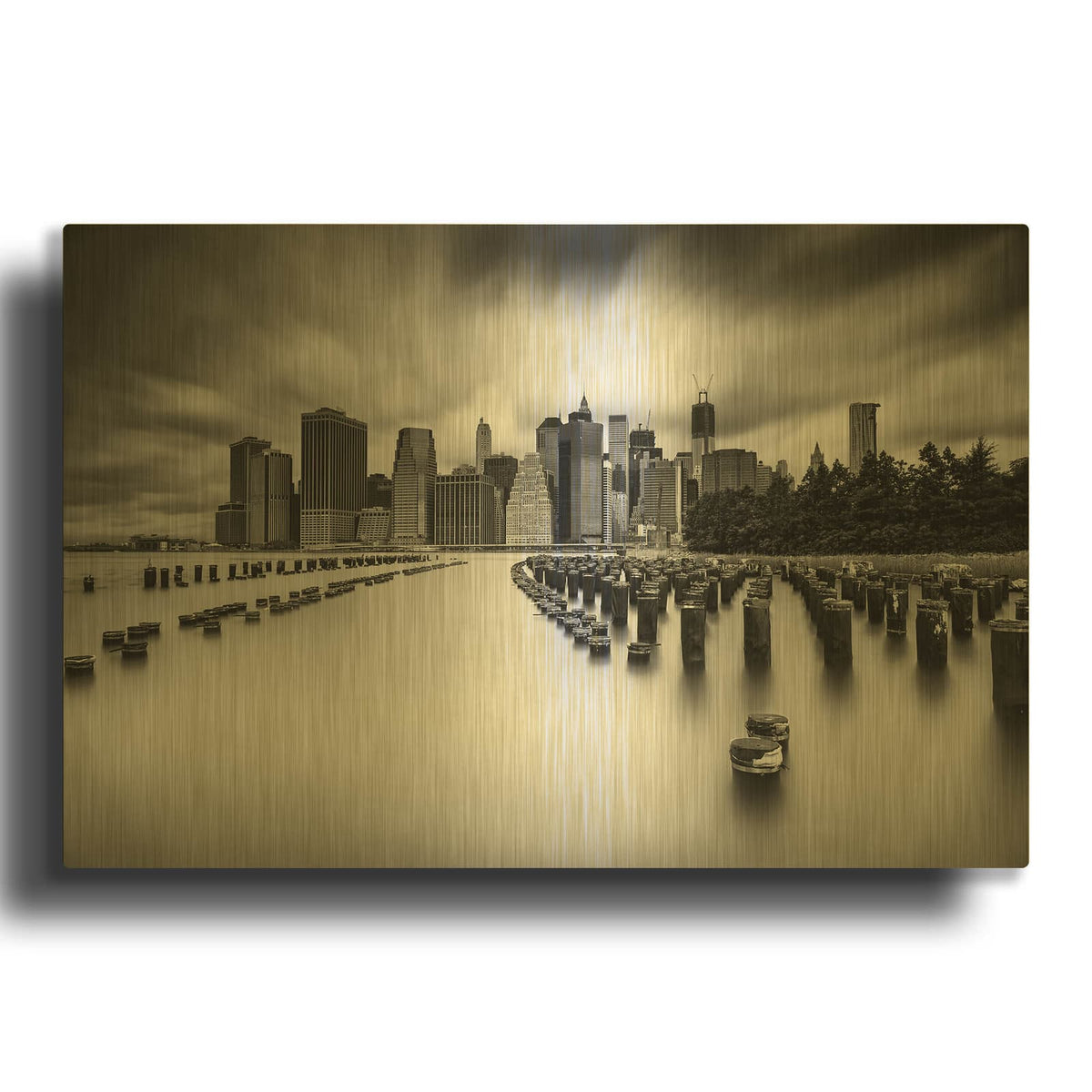 'Lower Manhattan Monochrome' By Rick Berk Gold Metal Wall Art