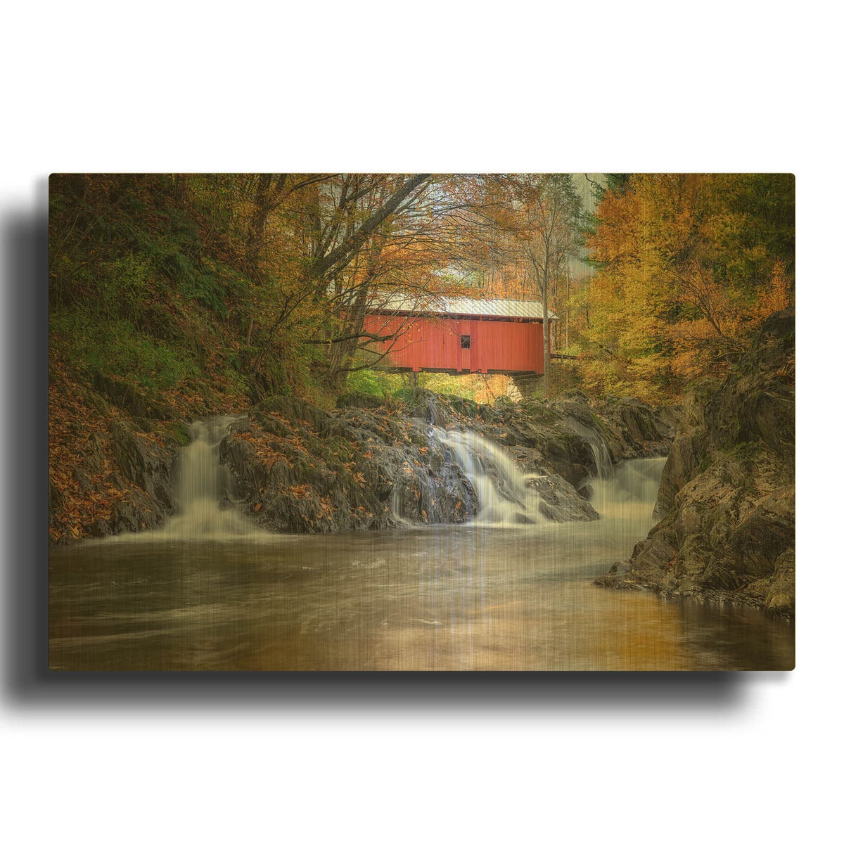 'Slaughter House Covered Bridge' By Rick Berk Gold Metal Wall Art
