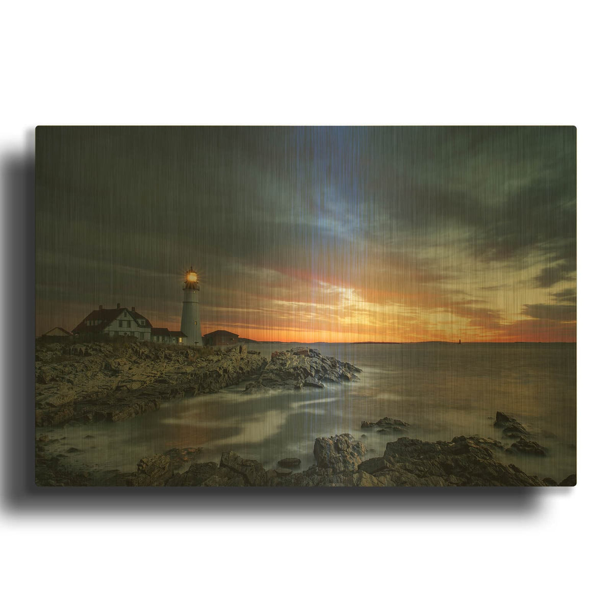 'Autumn Dawn At Portland Head Light' By Rick Berk Gold Metal Wall Art