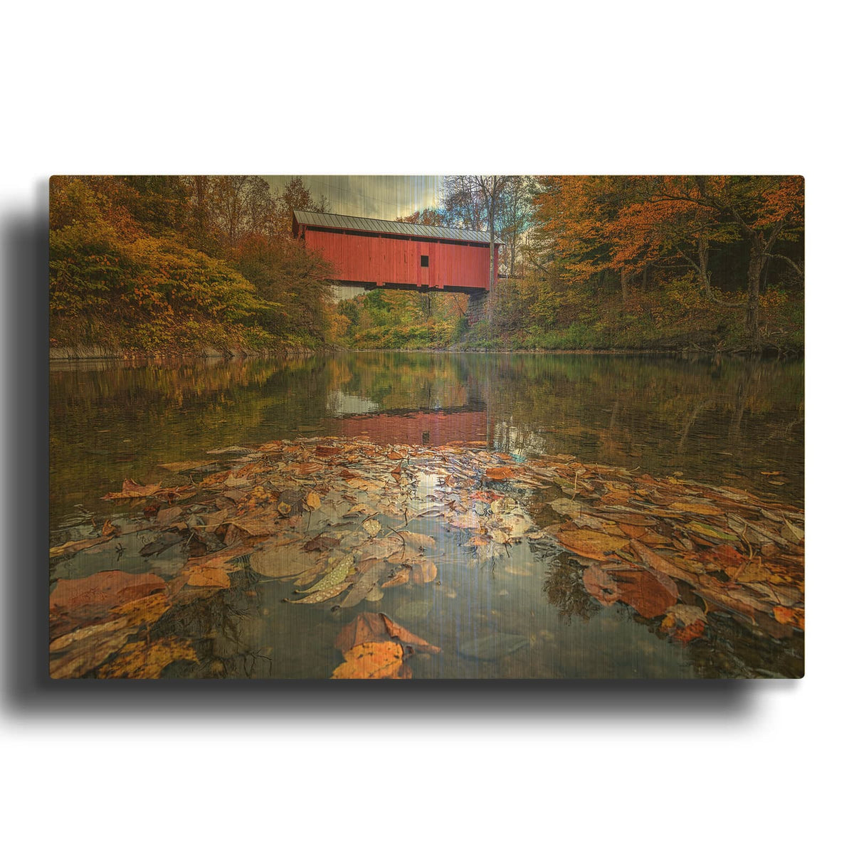 'Autumn At Slaughter House Bridge' By Rick Berk Gold Metal Wall Art
