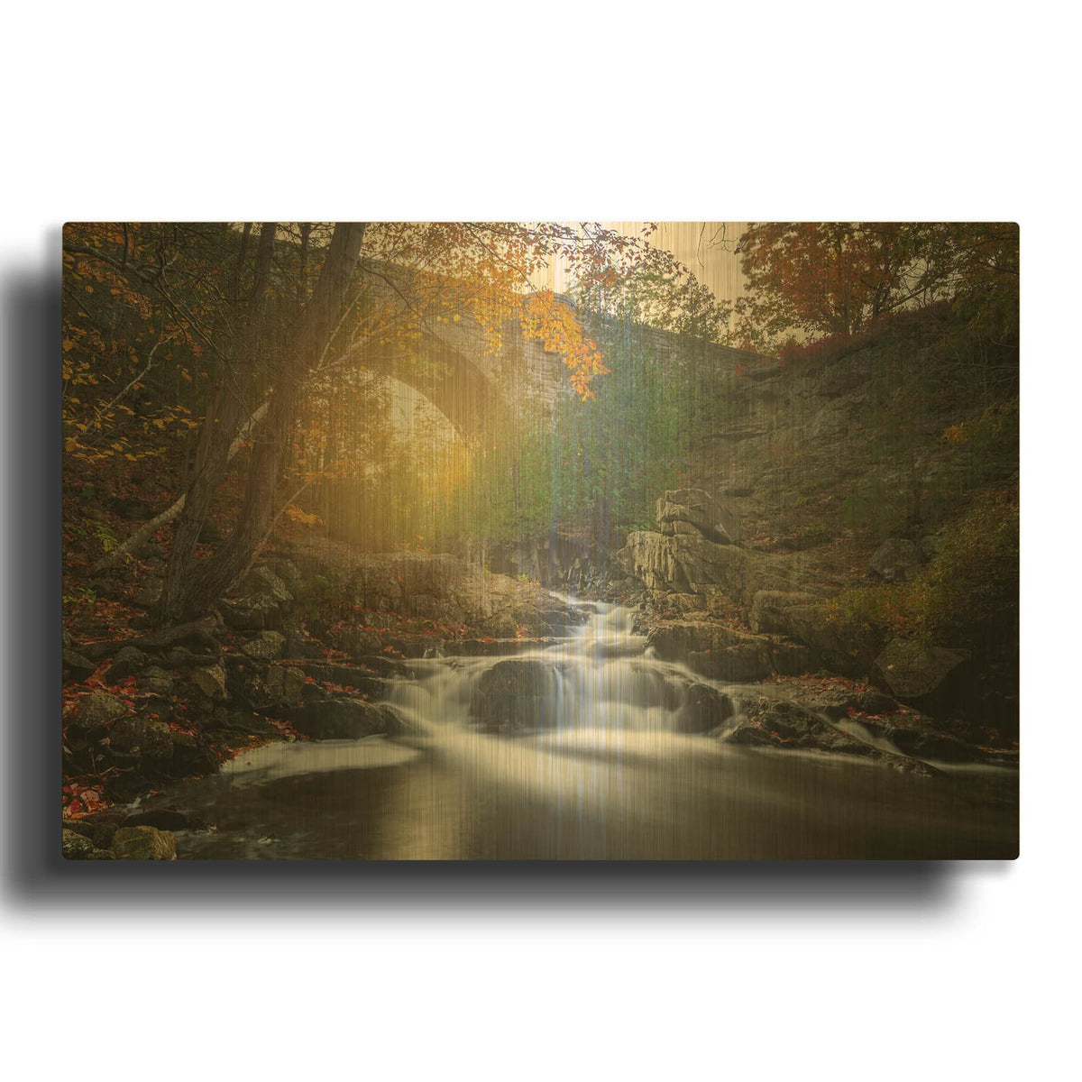 'Autumn At Duck Brook Bridge' By Rick Berk Gold Metal Wall Art